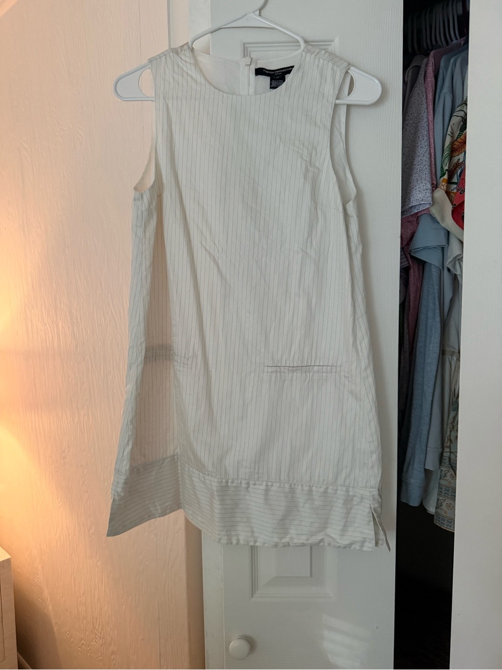 French Connection Sleeveless white Striped Shift Dress